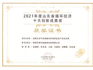 热烈：豖PJ环境集团荣获20212年度山东省循环经济十大创新成果奖